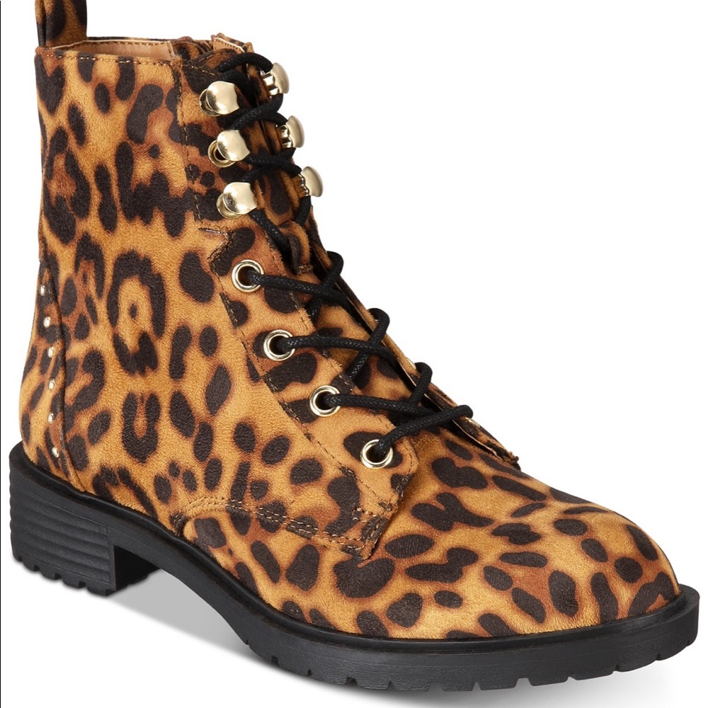 Material Girl Cheetah Print Combat Boots SZ 5.5